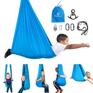 Harkla Sensory Swing for Kids & Adults - Holds 300lbs, Indoor Outdoor Sensory Swing for Hug Like Calming Effect - Double Layered Soft Fabric and Heavy Duty Hardware (Blue, 110" Swing)
