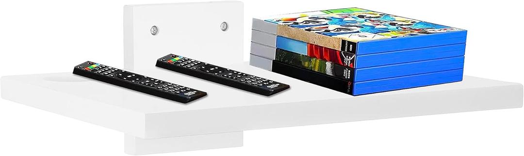 NIUBEST Floating Projector Wall Mount TV Shelf,Wooden Wall Mounted Under TV Floating Shelf for Projector, PS5, DVD Player,Game Console, Cable Box,1TierWhite