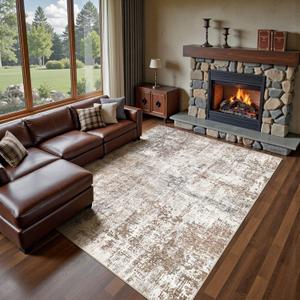 UERMEI 8x10 Washable Area Rug - Neutral Modern Abstract Living Room Rugs, Non-Slip Soft Large Indoor Floor Carpet for Bedroom Home Office & Under Dining Table Decor, Brown/Grey/Red