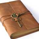 Leather Journal 5"x 7" Genuine Leather Notebook Journal with Key for Men/Women Giftable Box- 200 Line Pages Vintage Leather Bound Journal for Diary Travelling (Light Brown)