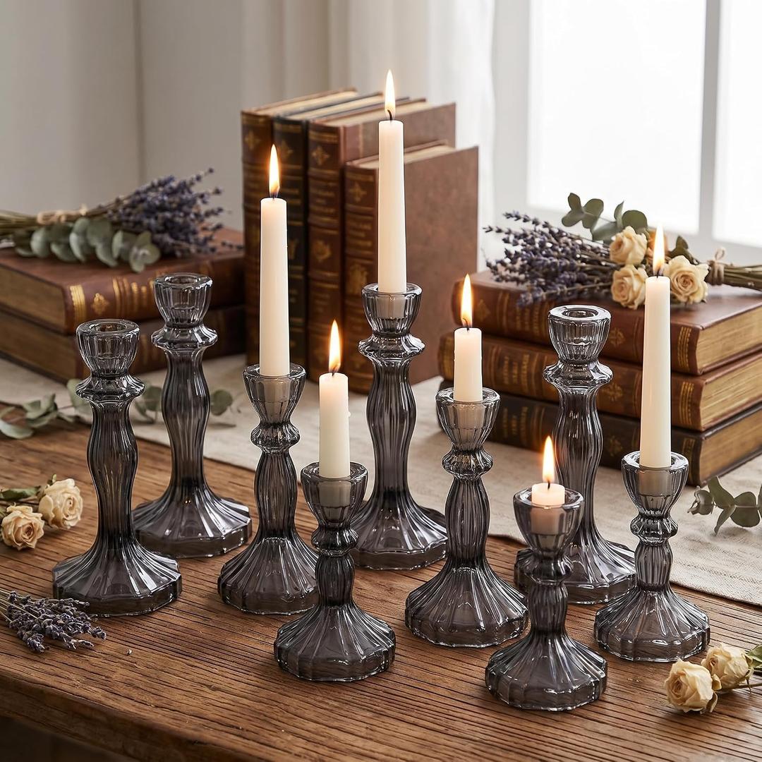 Mumufy 24 Pcs Glass Taper Candle Holders Set 4 6 8 Inch Tall,Black