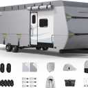 ACTFLAME 7-Layer Thickened RV Cover, 24-27ft Ultra Windproof & Tear Resistant Travel Trailer Cover, All-Weather Camper Cover with 6 Vents & Breathable Design, 5+2 Reinforced Straps and Complete Kit