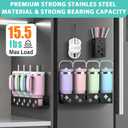 Magnetic Water Bottle Organizer for Fridge, Magnetic Cup Holder for Stanley 30 40 Oz with Tumbler Lid & Straw Organizer, 8 Tumblers Kitchen Storage Rack for Stanley Cup Accessories, Space-Saving