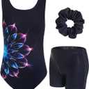 JiAmy Gymnastics Leotards for Girls with Cross Back Sparkly Dance Unitards with Shorts Biketards Outfit for 8-9 Years (Black)