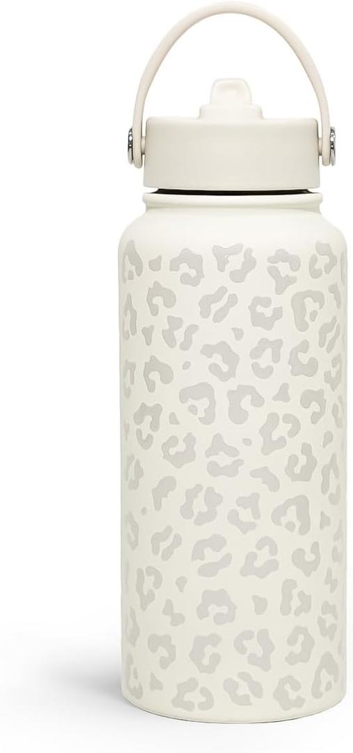 Leopard Water Bottle 32oz Stainless Steel Vacuum Insulated with Lid, Leopard Print Water Bottles for Gym Sports Travel Outdoor, Gifts for Women Girls Ladies Birthday Christmas