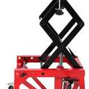 Hydraulic Motorcycle Lift Jack 350LBS, Foot Operated Scissor Lift Table for ATV Dirt Bike, Heavy-Duty Steel Stand with Safety Lock & Wheels, 13.78-34.25" Height Adjustable, Oil Drain Hole (Red)