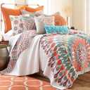 Levtex Home - Mirage Quilt Set - King/Cal King Quilt + Two King Pillow Shams - Medallion - Teal Orange Red Green Yellow - Quilt (106x92in.) and Pillow Shams (36x20in.) - Reversible - Cotton Fabric (Orange, White, Blue Multi)