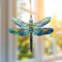 Dragonfly Suncatcher Ornament  Stained Glass Diamond Art Window Hanging Decoration, Gifts for Women & Garden Chime