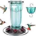 Kingsyard Glass Hummingbird Feeder for Outdoors Wild Bird Feeder with 6 Feeding Ports Hanging for Garden Yard, Green (Ant Moat Included) 2 pack