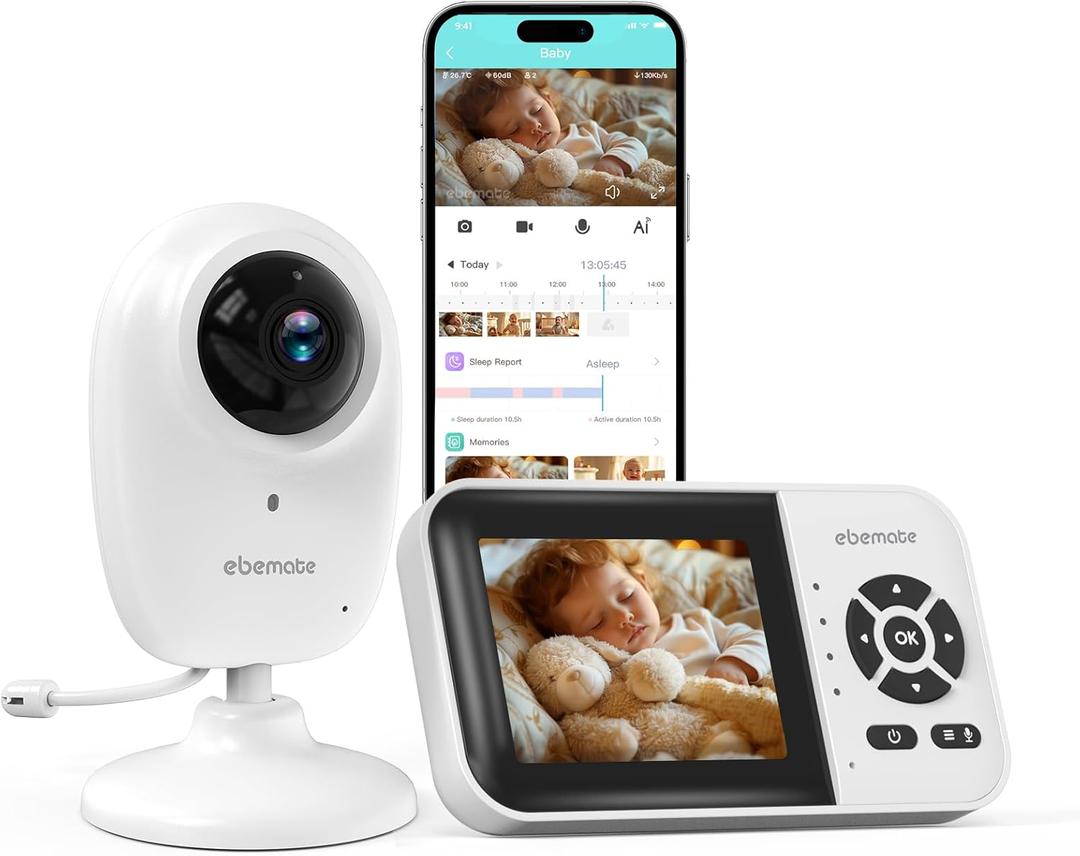 ebemate WiFi Video Baby Monitor,2.8" Display with 1080P Camera,No Glow Night Vision,2-Way Talk & 1200Ft Long Range,WiFi On/Off Cam Baby Monitoring EBS28