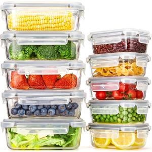 Glotoch 10-Piece Glass Food Storage Containers with Airtight Lids, 5-Pack Ultra-Durable Borosilicate Glass Meal Prep Containers, Leak-Proof Lunch Boxes, Oven/Microwave/Freezer/Dishwasher Safe