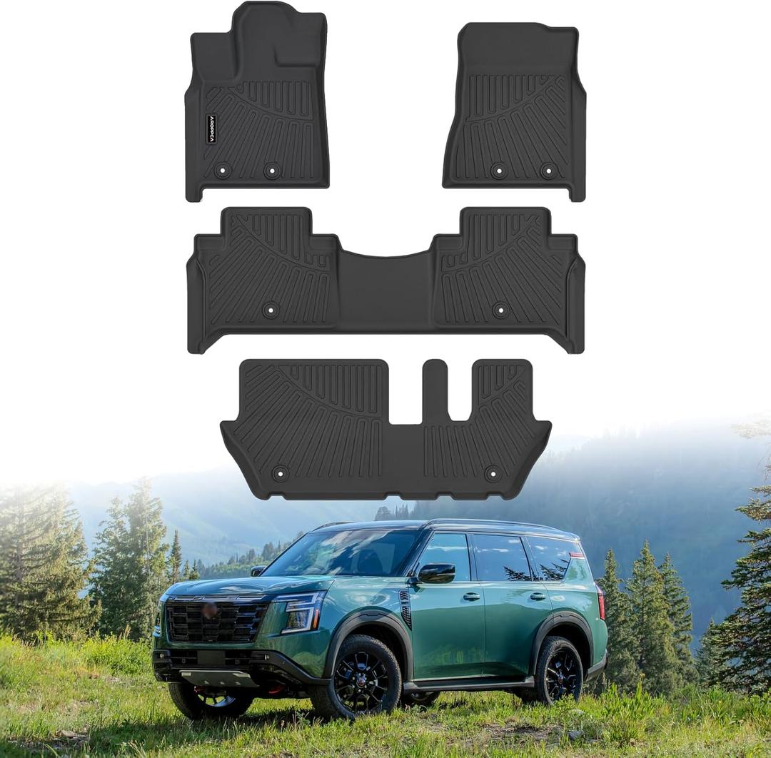 All Weather Car Floor Mats for 2025 2026 Nissan Armada/Infiniti QX80 8 Seats, TPE Rubber Floor Liners Anti-Slip Full Set Automotive Mats for 2025 2026 Nissan Armada Accessories