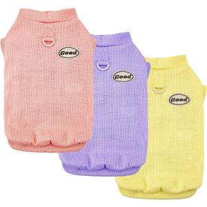 3Packs Dog Cotton T-Shirt Dog Summer Short Sleeves Puppy Shirts Breathable Pet Vest Clothes with D-Ring for Small Medium Large Dogs Cats Kittens (Yellow Purple Pink) XL