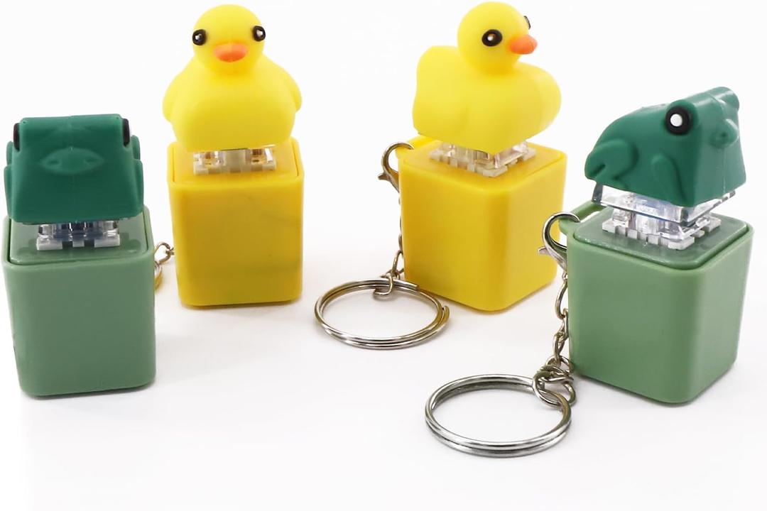 4 Pcs Croaking Frog and Quacking Duck Keyboard,Keyboard Fidget Toy Keychain,Duck Frog Fidget Clicker Keychain,for Men and Women Relief Anxiety Stress Bags Key Decoration(Green&Yellow)