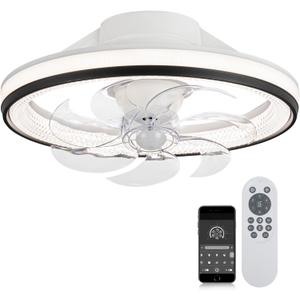 Enclosed Ceiling Fans with Lights,Flush Mount Modern Ceiling Fan and Remote Control,18.89 in Fandelier Ceiling Fan with Light,3000K-6500K Dimmable LED Fan Light-016