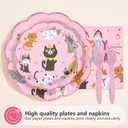 96Pcs Cat Birthday Party Supplies Cats Themed Plates and Napkins Pink Kitten Happy Birthday Tableware Set for Girls Pink Cat Baby Shower Party Supplies Serves 24
