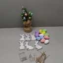 Easter Decor Include 12 Inch Easter Egg Tabletop Tree with Warm Light String 6 Bunny Wooden Signs and 12 Decorative Speckled Eggs for Table Decorations
