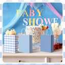 Kolldenn 24 Pcs Blue Gingham Party Supplies Gift Bags with Handles Scallop Kraft Paper Treat Candy Goodie Party Favor Bags for Baby Shower Birthday Wedding Decor