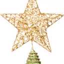 Joiedomi 8 inch Christmas Gold Glitter Star Tree Toppers Metal Lighted with 20 LED Lights for Xmas Decorations, Holiday Party Indoor Decor