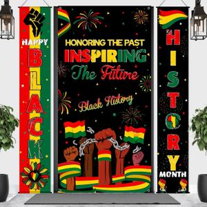 Oudain 3 Pcs Black History Month Decorations Door Banner Backdrop Decorations African American Porch Sign Door Cover Independence Freedom Day Welcome Front Hanging Decor for Festival Celebration