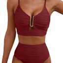 Herseas 2 Piece Bikini Set U-Wire Cutout Popular Swimsuit High Waisted Textured 2026 Summer Beach Swim Bathing Suits Medium
