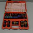 Aurlloct 16Pcs 1/2" Drive Impact Socket Set, 10-32 mm Hex Long Socket Set, Repair Automotive Truck Tractor Engine Maintenance