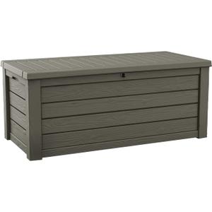 Keter Westwood 150 Gallon Resin Large Outdoor Storage Box for Patio Furniture, Outdoor Cushions, Garden Tools and Pool Floats, Taupe (Mossy Brown)