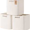 11 Inch Storage Cubes, 3 Pack Cube Storage Bins for Organizing, Cotton Rope Woven Baskets for Shelves, Bathroom, Kids Room, Closets, Baby Nursery