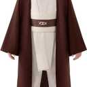 Spooktacular Creations Kids Knight Costume, Boys Tunic Hooded Cape, Cosplay Robe Uniform for Child Halloween Role Play Party (Large (10-12 yrs), Brown and Beige)