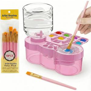 Paint Brush Cleaner Tool with 10 PCS Paint Brushes, Water Cycle Paint Brush Rinser with Holder and Palette, Flush My Brushes, Painting Art Supplies for Artist Beginner Kid