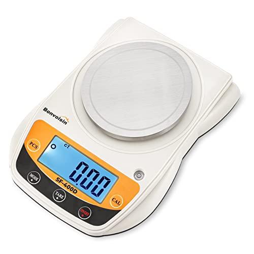 Bonvoisin Digital Lab Scale 600g x 0.01g Precision Electronic Scale LCD Display Analytical Balance Jewelry Scale Scientific Scale 0.01g Accuracy. smuging and fingerprints on screen and plate.