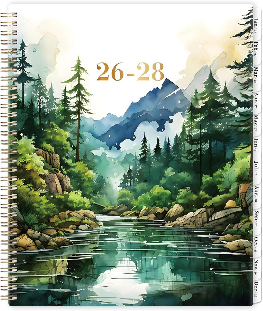 2026-2028 Monthly Planner, 2 Year Monthly Planner 2026-2028, July 2026 - June 2028 Planner with 24 Monthly Tabs, Holidays, Motivational quotes, 9" x 11", Forest Landscape
