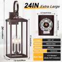 2 Packs 24" Extra Large Dusk to Dawn Light Fixture 3-Light, Oil Rubbed Bronze Outdoor Porch Lantern Wall Mounted, Waterproof Modern Outside Wall Sconce Brown Lamp for House, E12