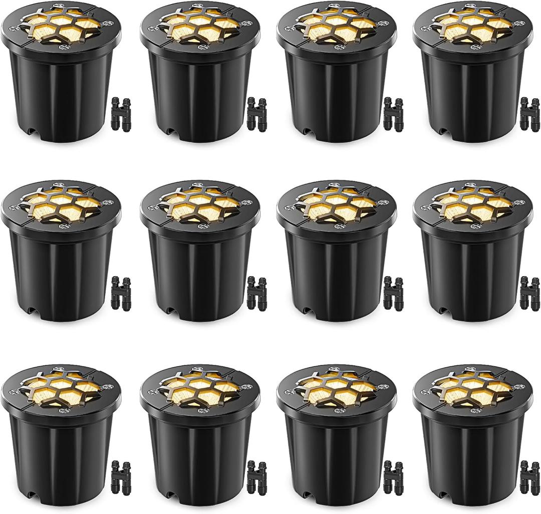 HIBOITEC Low Voltage Landscape Lights 12W, LED Outdoor In-Ground Lights 1200LM Ultra Bright Waterproof IP67 Pathway Lights, 12-24V AC/DC Landscape Lighting for Yard Garden Tree Uplighting, 12 Pack