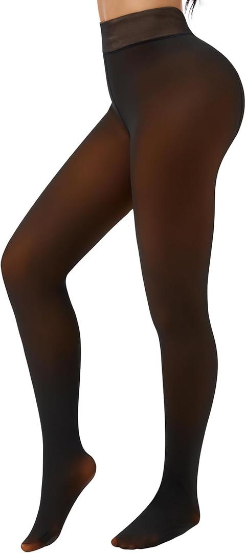 Fleece Lined Tights Leggings Women Black,Fleece Lined Tights Thermal Warm or Winter Skintone Sheer (Large, Molten Cane)