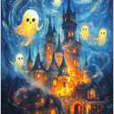 GSPQAZ Ghosts at the Haunted Castle Canvas Print - Spooky Halloween Wall Art for Home Dcor 12x18-Unframed (U698)
