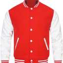 HOOD CREW Mens Varsity Jackets Faux Leather Sleeve Letterman Boys College Baseball Jacket (Red, XL)