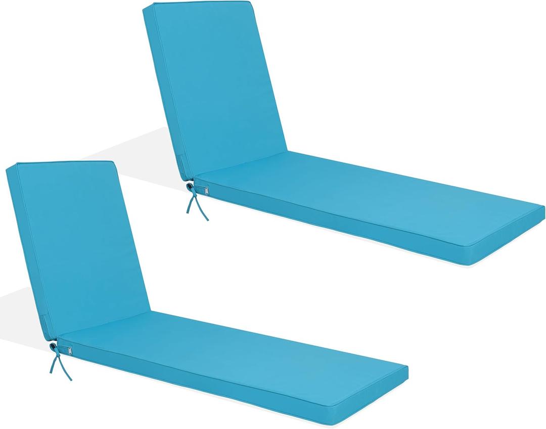 Only choice Outdoor Lounge Chair Cushions Patio Chaise Lounge Replacement Cushions Funiture Seat Cushion Chair Pads (Sky Blue-2 pc) (74.4"x 22.05"x 2.76")