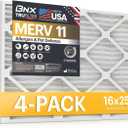 BNX TruFilter 16x25x2 Air Filter MERV 11 (4-Pack) - MADE IN USA - Allergen Defense Electrostatic Pleated Air Conditioner HVAC AC Furnace Filters for Allergies, Dust, Pet, Smoke, Allergy MPR 1200 FPR 7