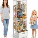 Stuffed Animal Storage, Metal Stuff Animals Zoo Holder with Fabric Drawer and Wheels Tall Vertical Plushies Toy Organizer Plush Storage Cage with Elastic Band for Nursery Playroom Corner