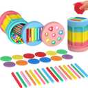 Color Sorting Game for Toddlers, Silicone Shape Matching Set with 2 Lids, 12 Color Discs & 16 Shape Sticks, Montessori Activity for Fine Motor Skills and Early Learning