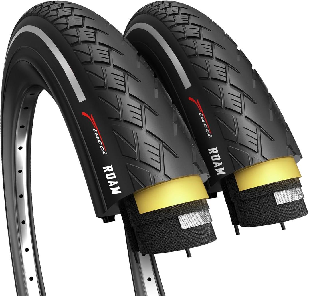 Fincci Pair 700x38c Bike Tire - Semi-Slick 700c Bike Tire - Gravel Foldable Kevlar 40-622 Puncture Resistant Bike Tires 1 mm Nylon, Urban 700c Wheelset for Electric, Hybrid, Road, City Touring Bikes