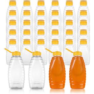 30 Pcs 12Oz Clear Plastic Honey Bottles, Plastic Honey Squeeze Bottle with Leak Proof Flip Top Lids, Refillable Squeeze Honey Containers Jars for Storing Dispensing Fresh Honey