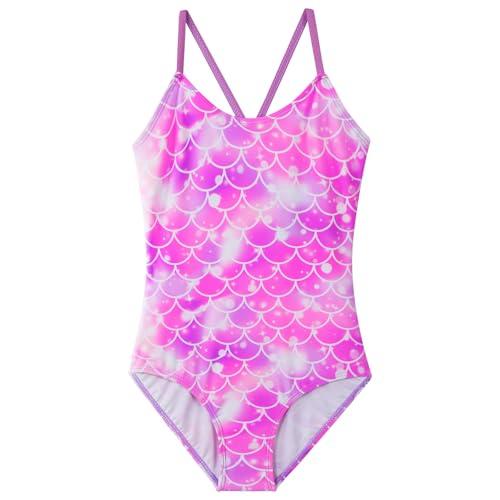 BAOHULU Girls One Piece Swimsuits UPF 50+ Beach Bathing Suit Little Kids Cute Quick Dry Swimwear 10-12 Years, Pink Purple Scale