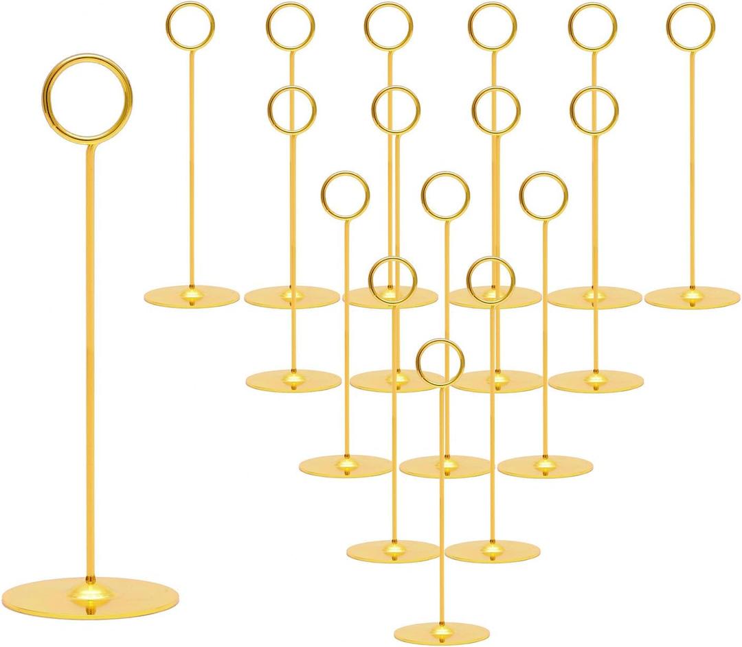 Urban Deco 16 Pieces Table Card Holder 8 inches Table Number Holders Place Steel Card Holders for Photos, Food Signs, Memo Notes, Weddings, Restaurants, Birthdays (Gold)