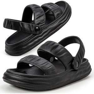 QIGEGE Water Sandals for Womens, Orthotic Slides Fashion Flat Summer Sandals With Comfortable Plantar Fasciitis Arch Support (9, Black)