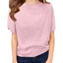 ZDC Girls' Lightweight Knit Top Short Sleeve Cute Spring Summer Sweater for School Holiday Uniform Pink, Size 160 (Pink)