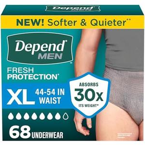 Depend Fresh Protection Adult Diapers, Incontinence Underwear for Men, Disposable, Maximum, Extra-Large, Grey, 34 Count (34)