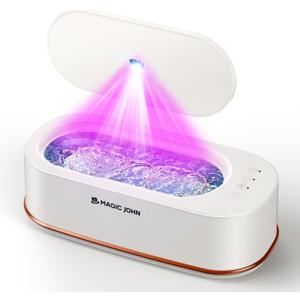 MAGIC JOHN Ultrasonic Cleaner, 3 Modes Professional Ultrasonic Jewelry Cleaner, 47Khz Ultrasonic Retainer Cleaner, 12oz Sonic Cleaner for Glasses, Watch, Dentures, Dental Retainer, Ring, White