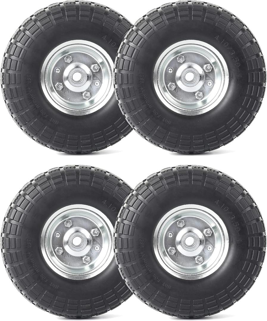 AR-PRO (8-Pack) 10-Inch Solid Rubber Tire Wheels - Replacement 4.10/3.50-4" Flat Free Tire with 5/8" Bearings, 2.2" Offset Hub - Perfect for Lawn Garden Cart, Hand Truck, Wheelbarrow, Utility Cart (Silver)